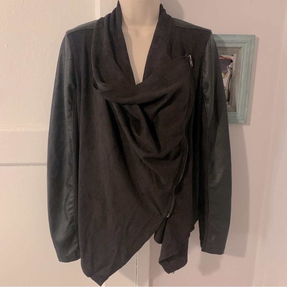 Blank NYC Faux Leather Drape Wrap Outerwear Black Dune Apocalypse Asymmetric M